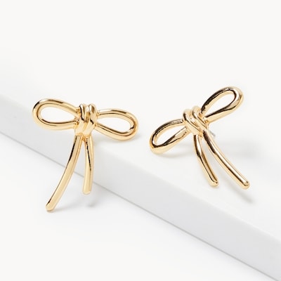 Bow Drop Earrings - Gold
