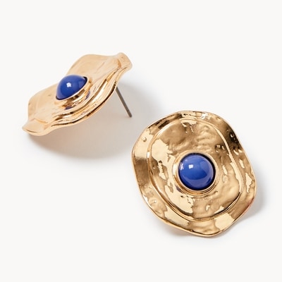 Boutons d’oreilles ronds au fini martelé - Bleu