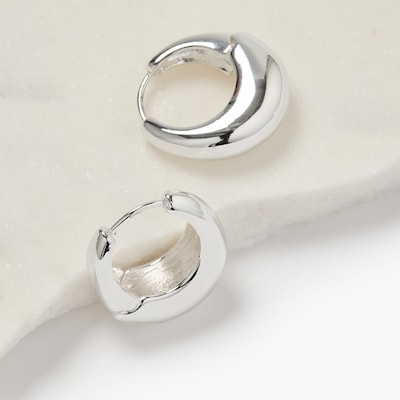 Small Huggie Hoop Earrings - Silver