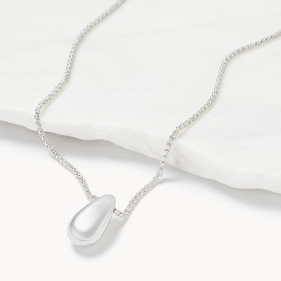 Long Chain Teardrop Pendant Necklace - Silver