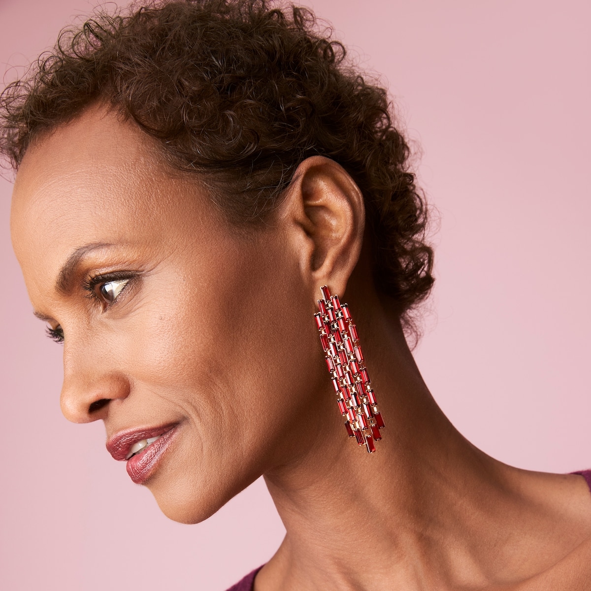 Rhinestone Chandelier Earrings - Red