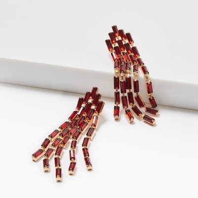 Boucles d’oreilles chandelier avec pierres du Rhin - Rouge