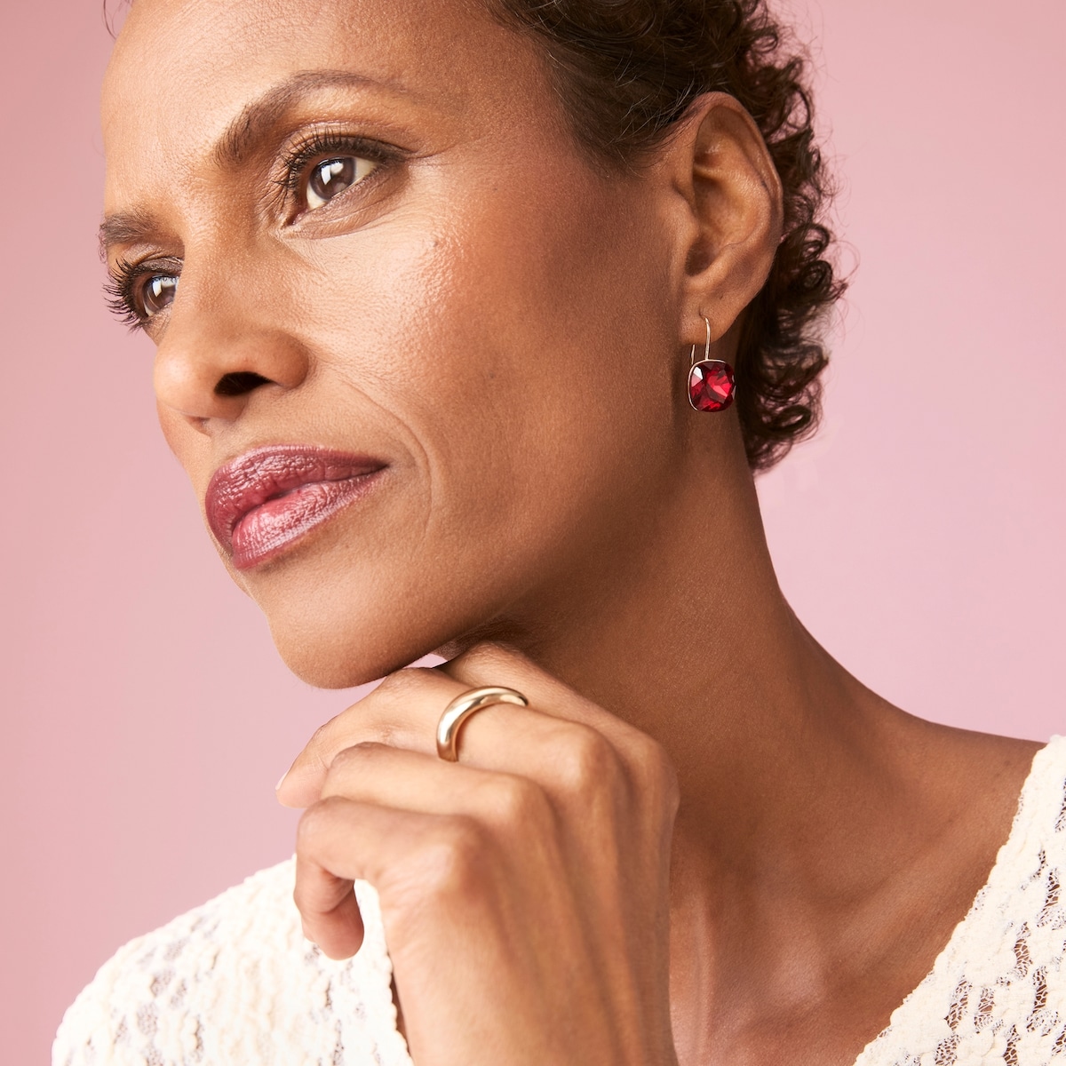 Square Rhinestone Drop Earrings - Red