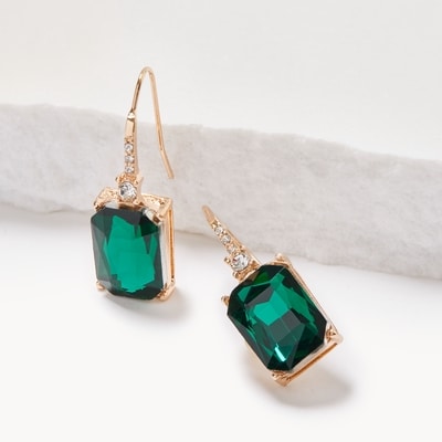 Rectangle Drop Earrings - Dark Green