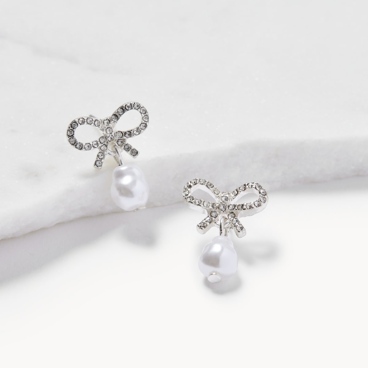 Bow Pearl Drop Earrings - Pearl