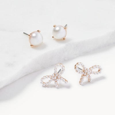 Ensemble de 2 paires de boucles d’oreilles à perle - BLANC perle