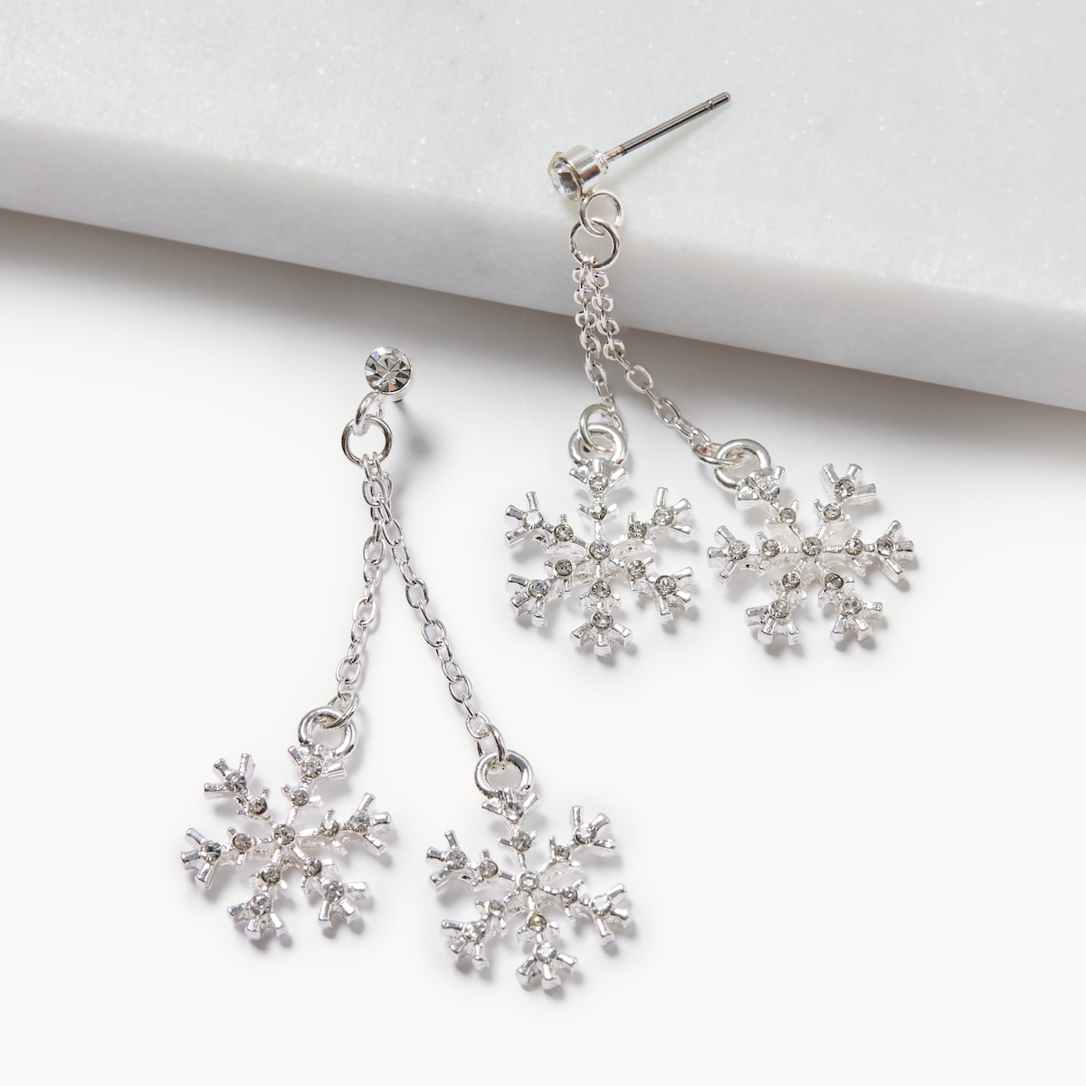 Snowflake Drop Earrings - Silver