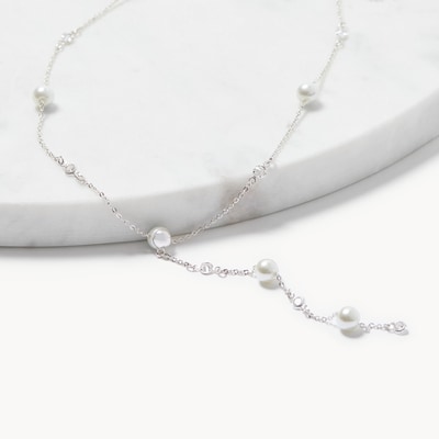 Collier de perles en forme de y - Argent