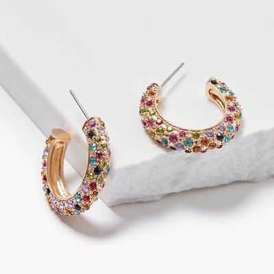 Rhinestone Open Hoop Earrings - Multi