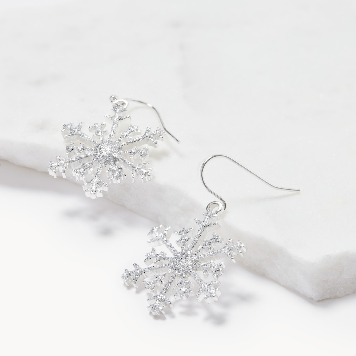 Snowflake Drop Earrings - Silver