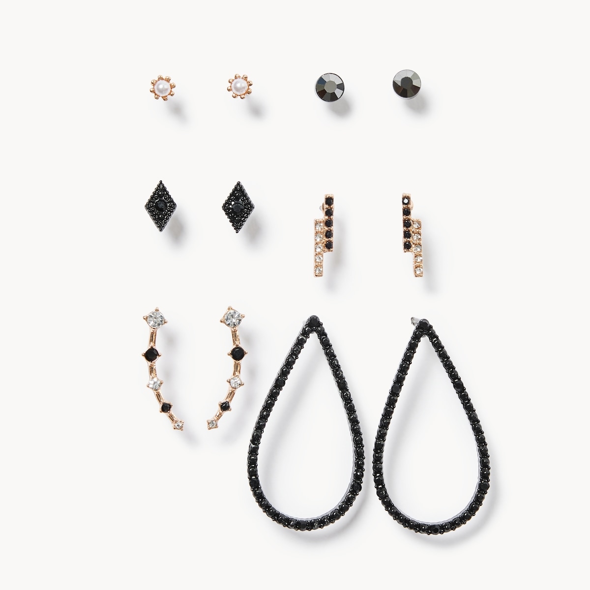 6-Pack Rhinestone Earrings - Black