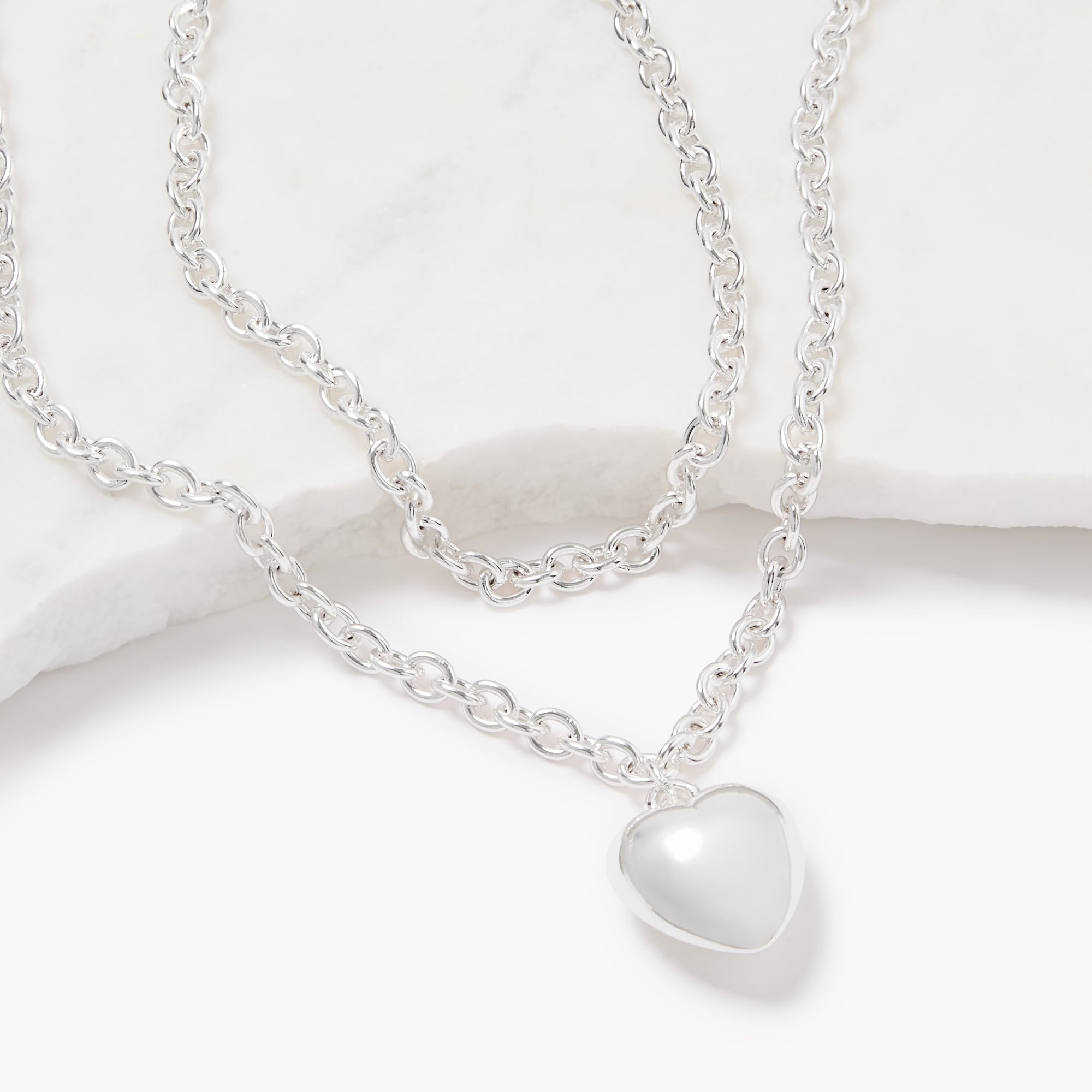 2-Piece Heart Pendant Layered Necklace Set in Silver from Joe Fresh