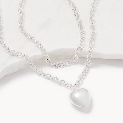 2-Piece Heart Pendant Layered Necklace Set - Silver