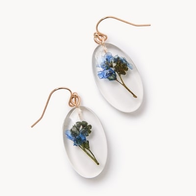 Boucles d’oreilles ovales à fleurs - Bleu