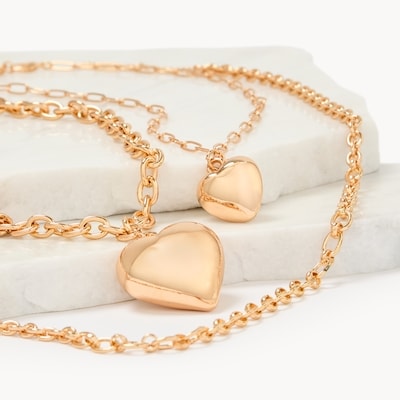 3-Piece Heart Pendant Layered Necklace Set - Gold