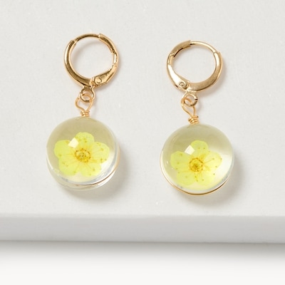 Flower Drop Earrings - Yellow