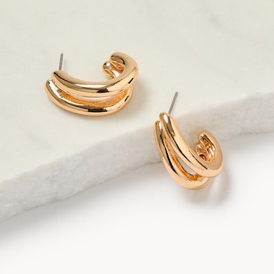 Double Open-Hoop Earrings - Gold