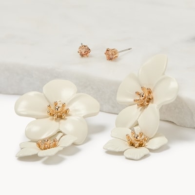 2-Pack Stud and Flower Drop Earrings - Ivory