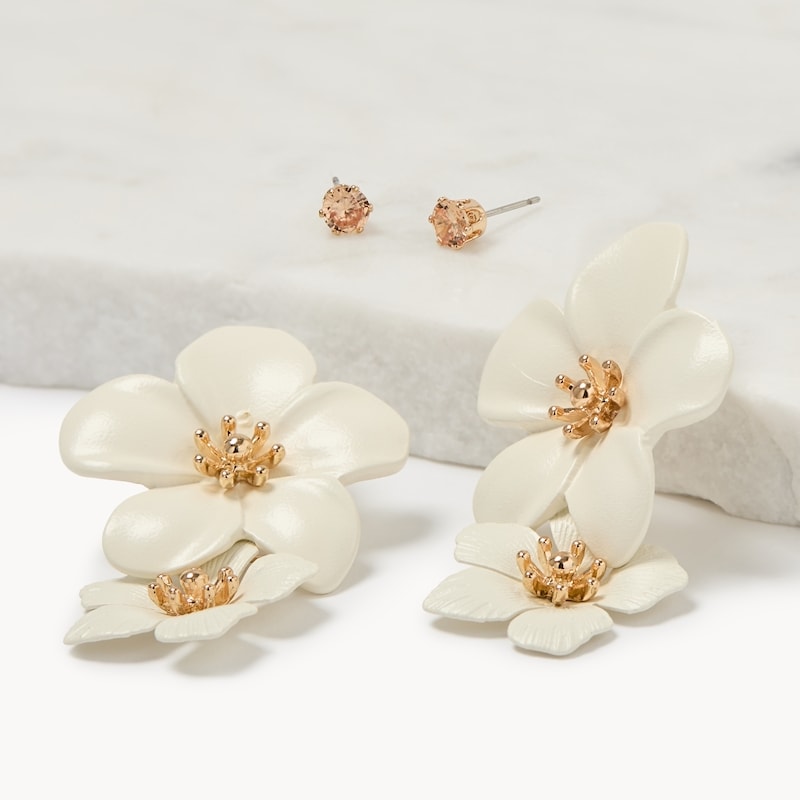 2-Pack Stud and Flower Drop Earrings