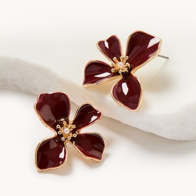 Burgundy Flower Earrings - Burgundy