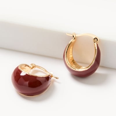 Burgundy Hollow Hoop Earrings - Burgundy