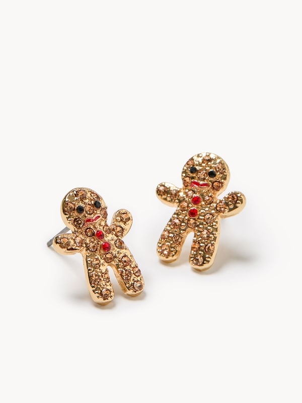 Rhinestone Gingerbread Man Stud Earrings - Multi