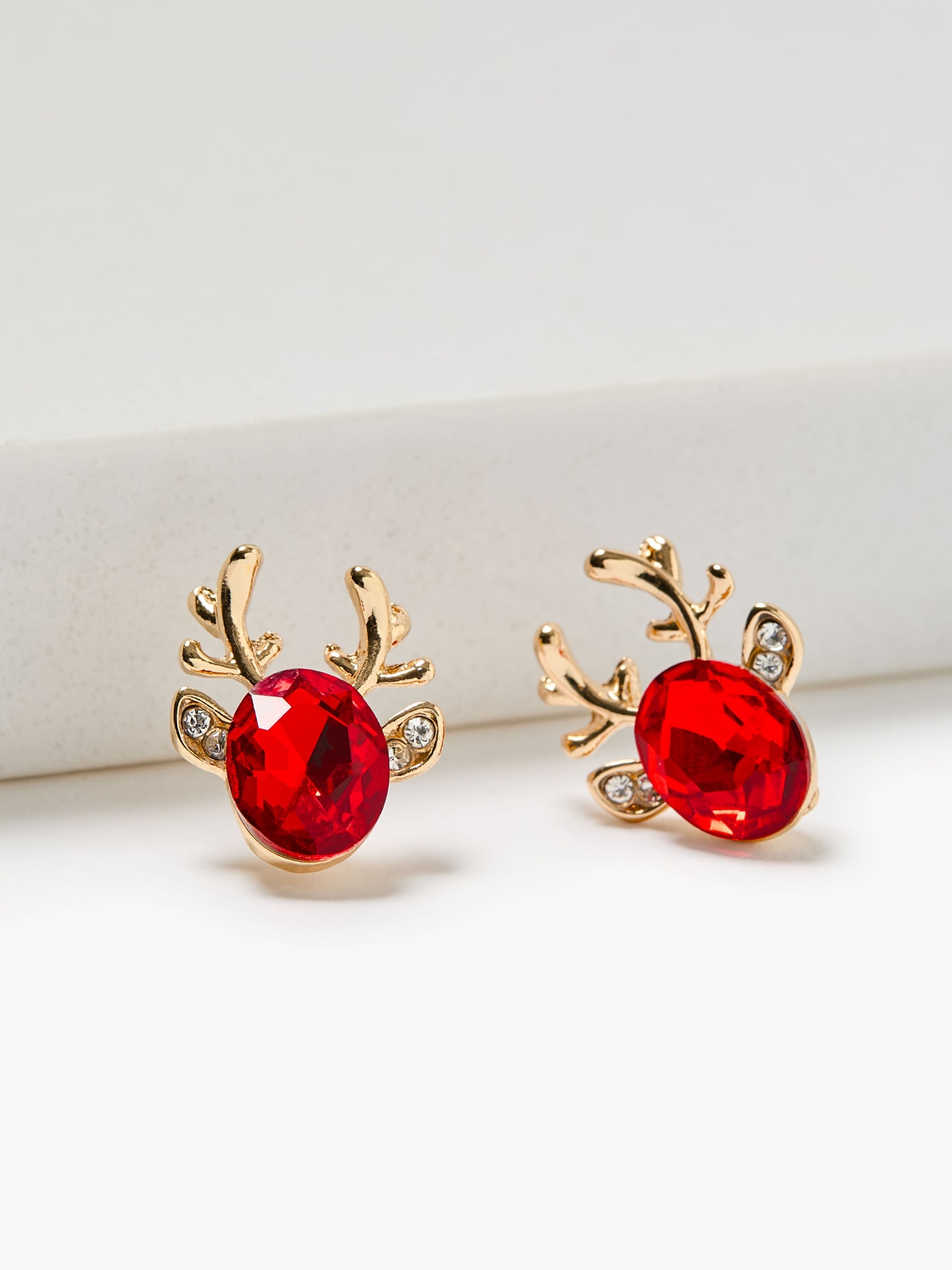 Red Rhinestone Reindeer Stud Earrings
