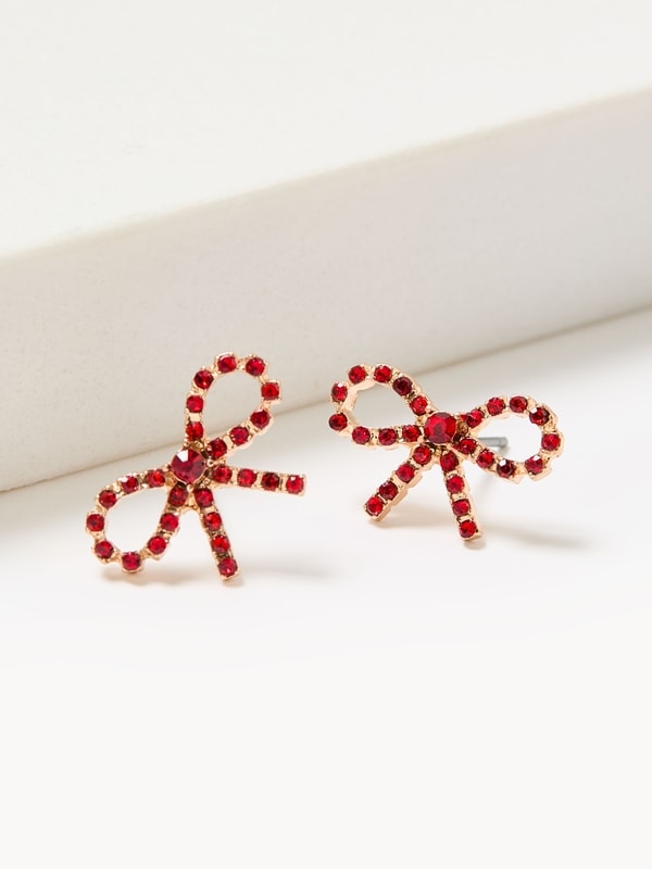 Dormeuses à boucle avec pierres du Rhin rouges - Rouge