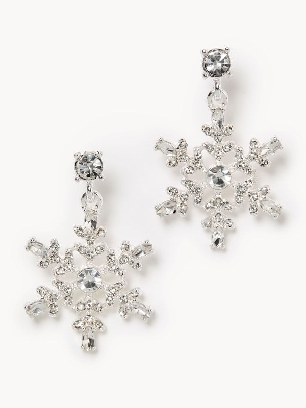 Rhinestone Snowflake Drop Earrings - Silver