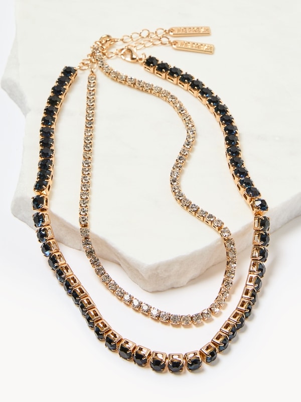 Black Rhinestone Necklace Set - Gold