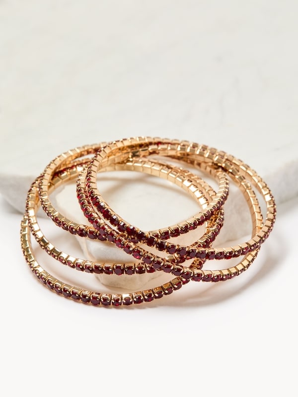 Red Rhinestone Stretch Bracelet Set - Red