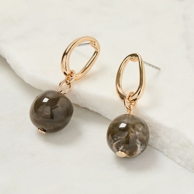 Resin Ball Drop Earrings - Taupe