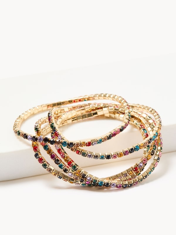 Multicoloured Rhinestone Stretch Bracelet Set - Multi