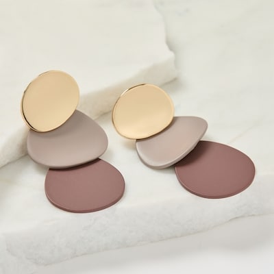 Matte Disc Drop Earrings - Taupe