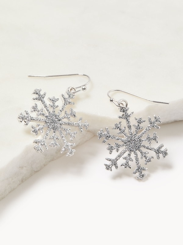Sparkly Snowflake Drop Earrings - Silver