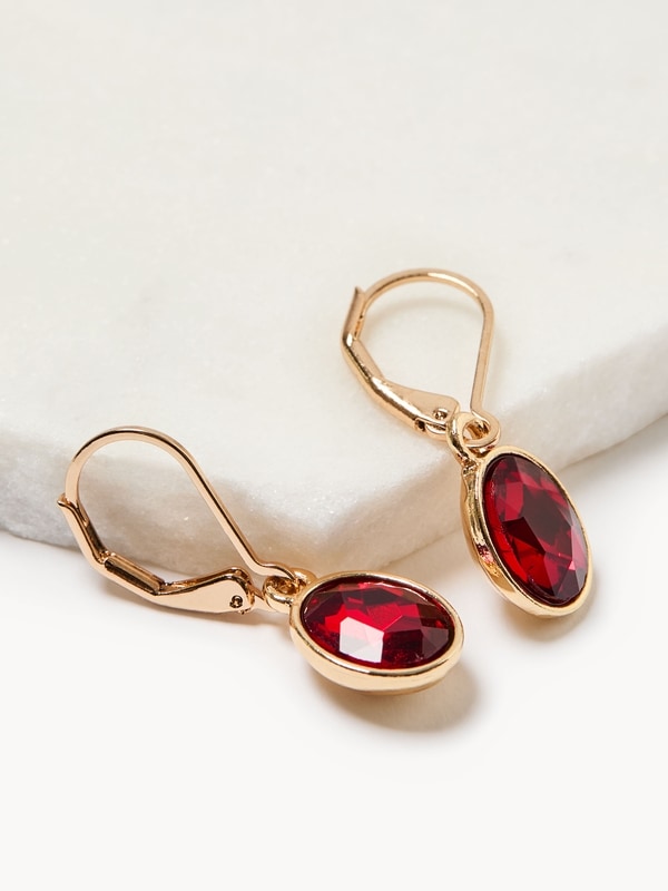 Pendants d’oreilles ovales avec pierres du Rhin - Rouge
