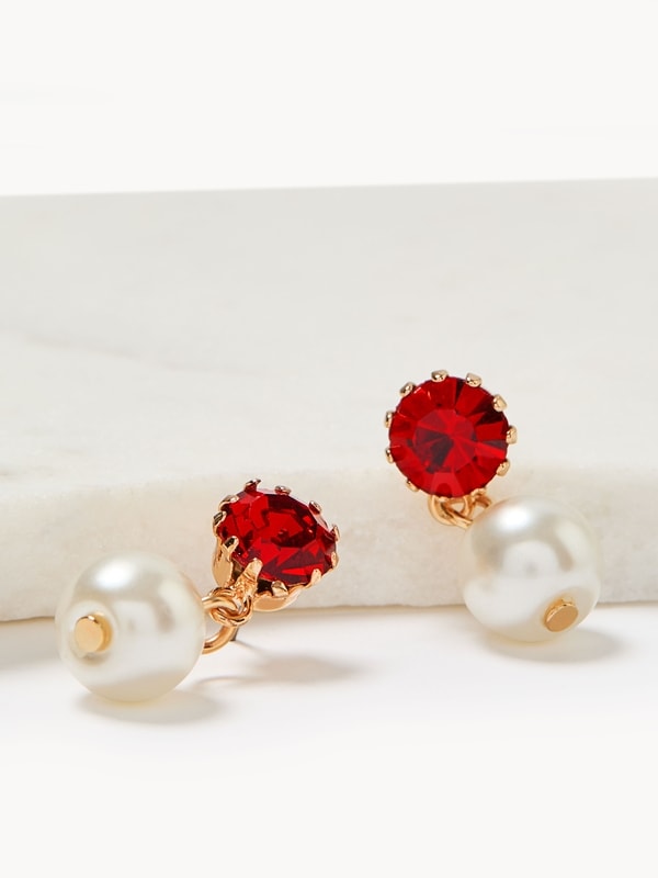 Pendants fausses perles et pierres du Rhin - Rouge