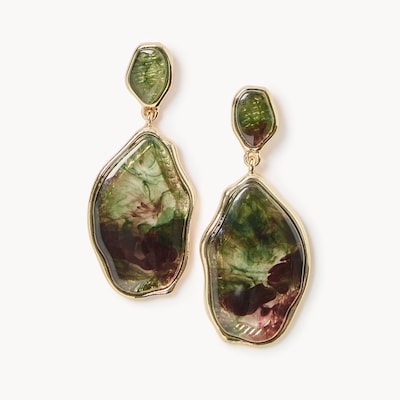 Resin Oval Drop Earrings - Dark Green