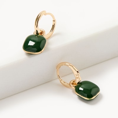 Square Drop Huggie Earrings - Dark Green
