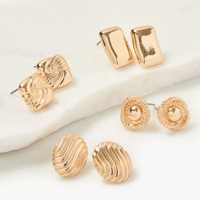 4-Pack Textured Stud Earrings - Gold