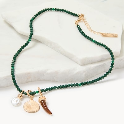 Beaded Claw Pendant Necklace - Green