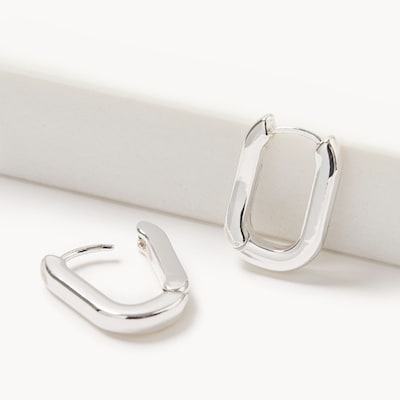 Medium Rectangle Hoop Earrings - Silver