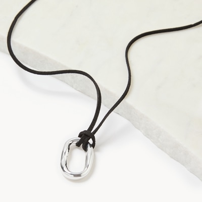 Cord Oval Pendant Necklace - Black