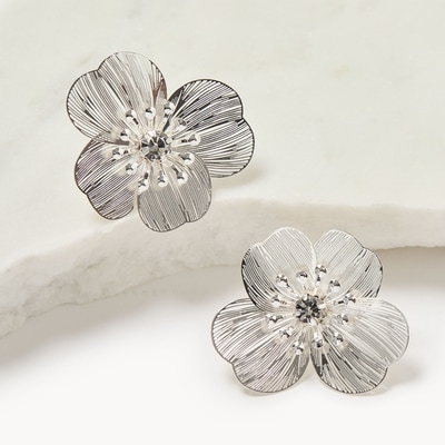 Filigree Flower Earrings - Silver