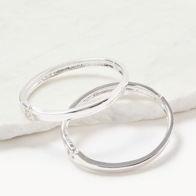 2-Piece Silver Hinge Bracelets - Silver