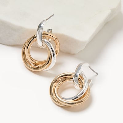 Two Tone Doorknocker Earrings - Gold