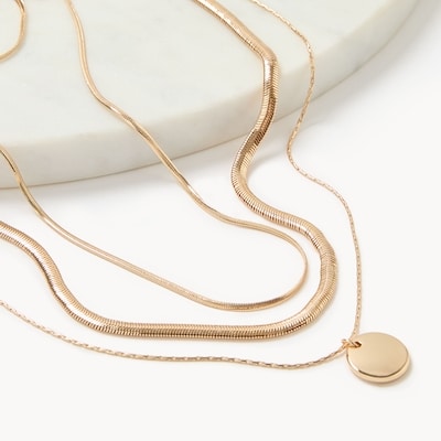 3-Piece Layered Snake Chain Necklace - Gold
