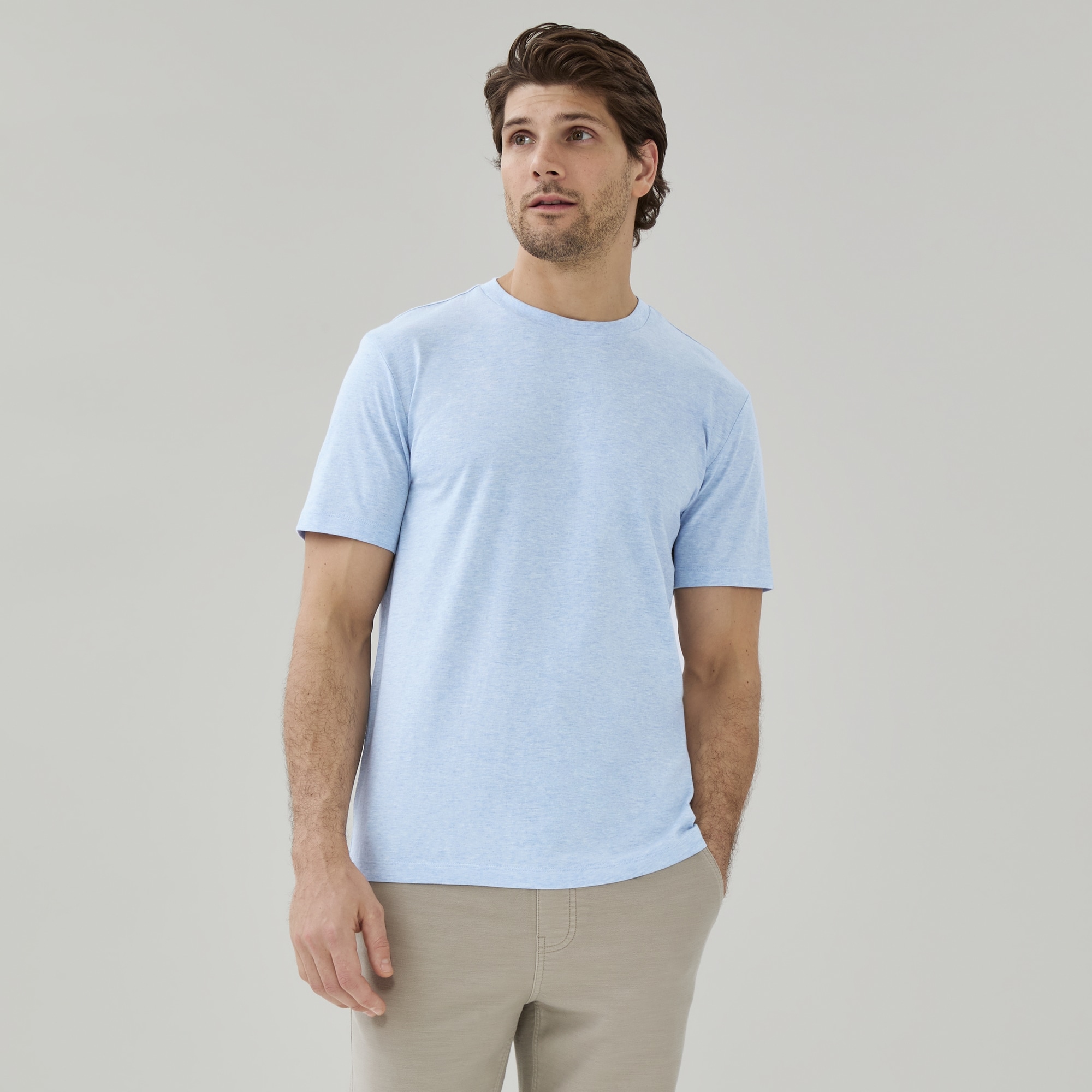 Men's Organic Cotton Crewneck T-Shirt in Light Blue Mix from Joe Fresh