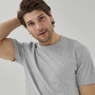 T-shirt col ras du cou en coton biologique, hommes - Mélange De Gris Pâle