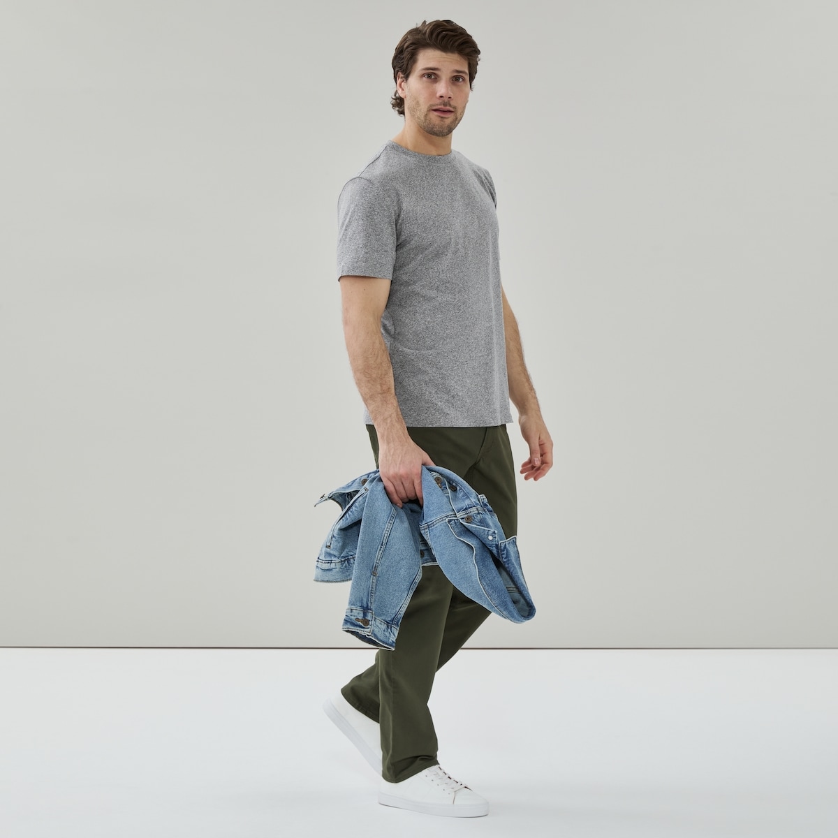 T-shirt col ras du cou en coton biologique, hommes - Mlange D'Anthracite